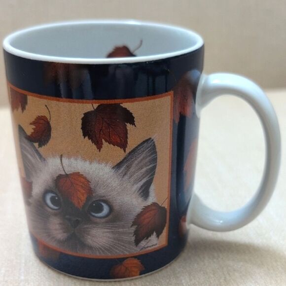 Vintage Catching Leaves Coffee Cat Mug By Lang & Wise Artwork by Lowell Herrero - Picture 7 of 7